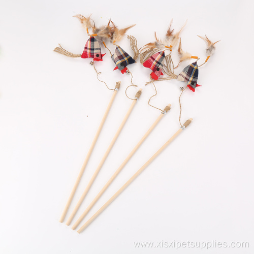 Zongzi Shaped Rooster Shaped Wooden Cat Stick Toy